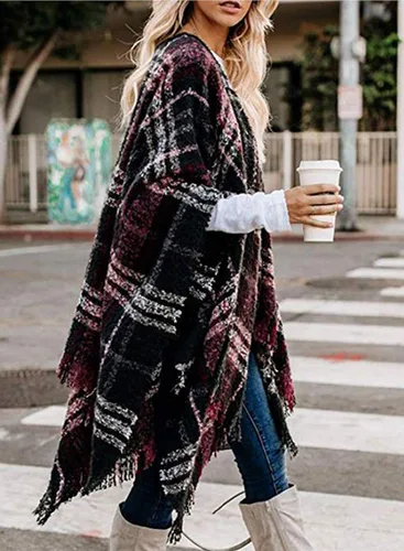 Vista 3 de VIMPUNEC - Pashmina estilo bohemio con patrón a cuadros para mujer, con borla.