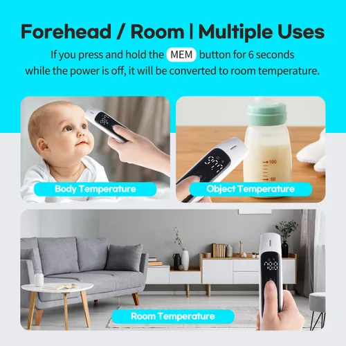 Vista 7 de HubiBaby - Termómetro infrarrojo sin contacto para adultos, termómetro digital preciso para la frente, pantalla LED grande, alarma de fiebre