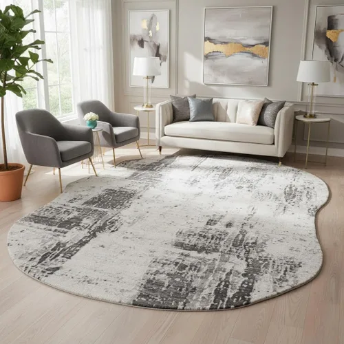 Vista 10 de Alfombra moderna con forma abstracta beige para sala de estar, dormitorio, comedor, contemporánea, lavable, de 2 x 3 pulgadas, decoración