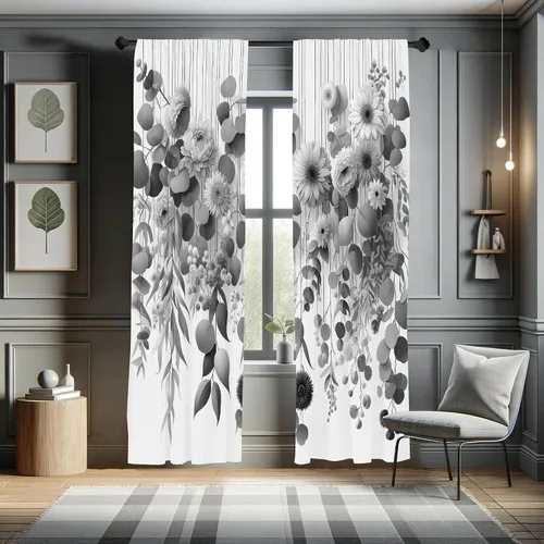 Vista 33 de Ambesonne - Cortinas amarillas para ventana, arte moderno escandinavo de escena de jardín con flores de tulipán y mariposas bailando, juego de 2