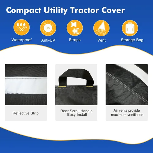 Vista 5 de Cubierta de tractor impermeable resistente 1200D compacta utilitaria cubierta de tractor compatible con Kubota, John Deere, Mahindra, Bobcat (negro)