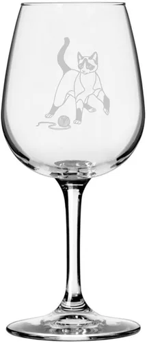 Vista 94 de Copa de vino de 12.75 onzas con temática de gato abisinio grabada para todo uso