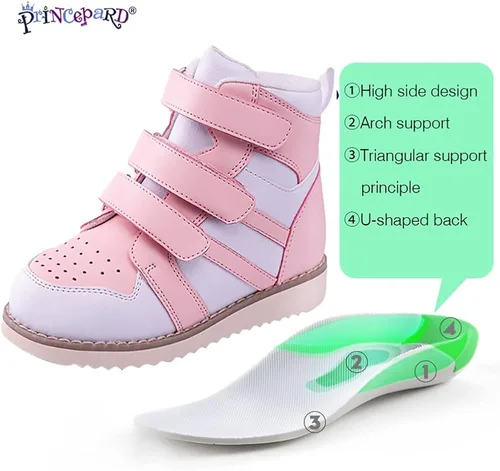 Vista 5 de princepard Zapatos ortopédicos para niños y niños, zapatos correctores de espalda alta con soporte de tobillo y arco para niños y niñas