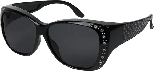 Vista 7 de Sunglasses that Fit Over Glasses for Women UV Protection Polarized and HD Vision Fitover Eyeglasses Paquete de 1: Marco negro con lente de espejo