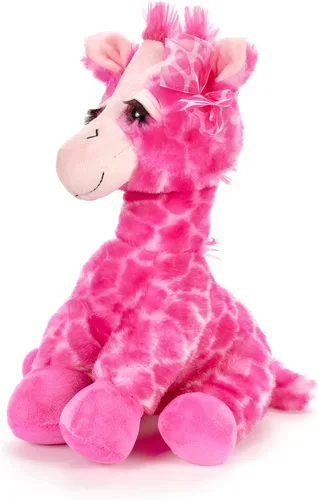 Vista 3 de The Petting Zoo Peluche de jirafa rosa, animales del zoológico de Lash'z, juguete de peluche de jirafa de 12 pulgadas