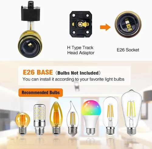 Vista 2 de Cabezales de luz de pista E26 tipo H, cabezales de iluminación de riel de dirección, luces LED ajustables regulables para cocina, estilo retro