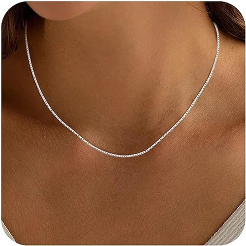 Vista 13 de ASHINE 925 Sterling Silver Box Chain Necklace for Women, 1mm 0.8mm Replacement Link Chain for Pendants, Dainty & Sturdy Necklace Available in 16-36