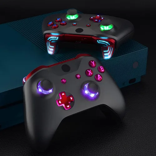 Vista 6 de eXtremeRate Multi-Colors Luminated Dpad Thumbsticks Start Back ABXY Action Buttons, Scarlet Red Classical Symbols Buttons DTFS (DTF 2.0) LED Kit for