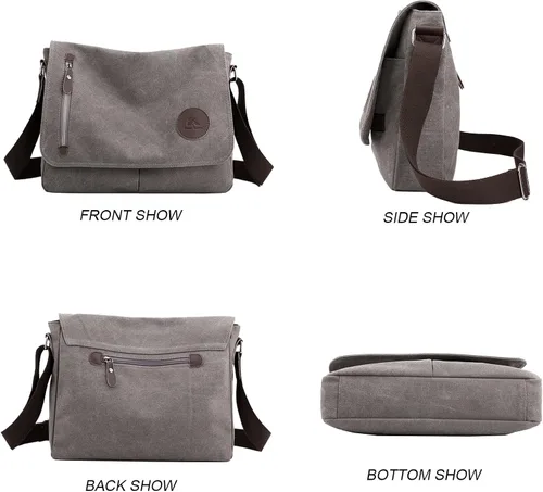 Vista 7 de ZHIERNA Bolsa de lona pequeña de mensajero, bolsa cruzada para hombres y mujeres, para el trabajo escolar