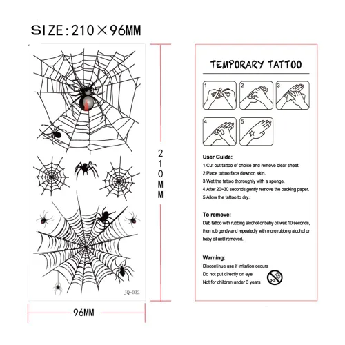 Vista 6 de 9 hojas de tatuajes temporales de telaraña 3D para Halloween, kit de maquillaje para mujeres y adultos, diseño realista de bruja murciélago zombi
