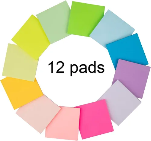 Vista 2 de (12 blocs) notas adhesivas de 3 x 3 pulgadas, almohadillas autoadhesivas de colores brillantes, fáciles de publicar para el hogar, oficina, cuaderno