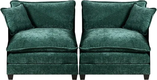 Vista 9 de Sofá modular modular, sofá de nube de 2 plazas con cojín de asiento tapizado de doble capa, tela de felpilla transpirable, sofá moderno