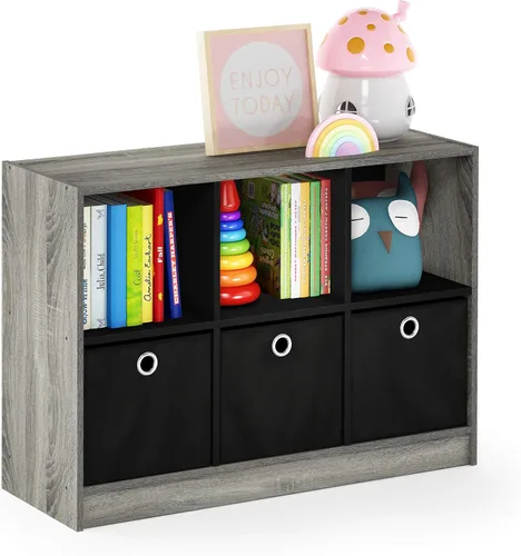 Vista 32 de Furinno PELLI - Estantería de 2 cubos con cubos abiertos y cerrados, armario organizador de almacenamiento de 2 x 1, 12.2 x 11.6 x 24.2, para sala