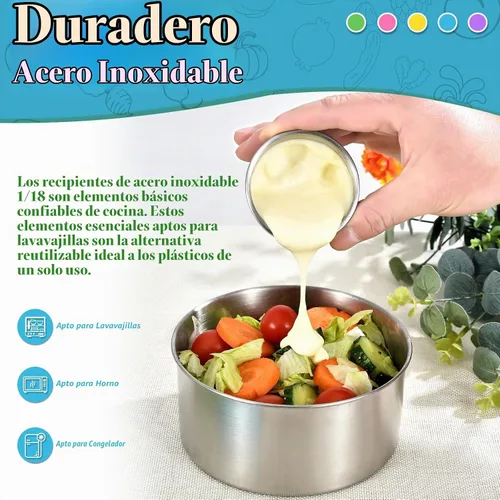 Vista 4 de UPTRUST Recipientes de acero inoxidable 304 con tapas, paquete de 5 recipientes apilables para almacenamiento de alimentos, fiambreras metálicas