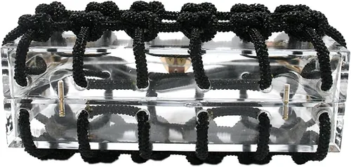 Vista 5 de DJBM Bolso de noche de acrílico transparente con diamantes de imitación brillantes, adornado con cristales con purpurina, nudo de cuerda, bolso