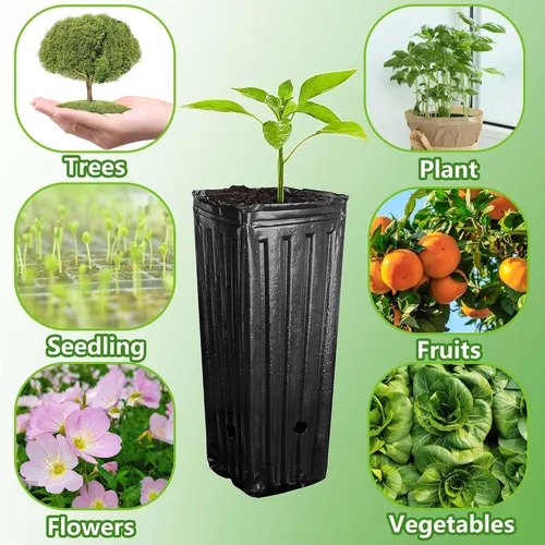 Vista 5 de RunNico 50 piezas de macetas de plástico profundas para vivero, macetas de árbol de 30 cm de alto, macetas de contenedor de plántulas negras
