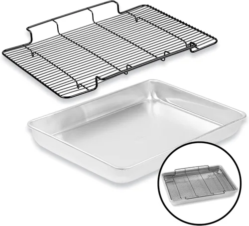Vista 2 de Baker's Secret Bandeja grande para asar no tóxica de 18" con estante, asador 100% de aluminio reciclado, sartén para asar pavo, verduras, aves - La