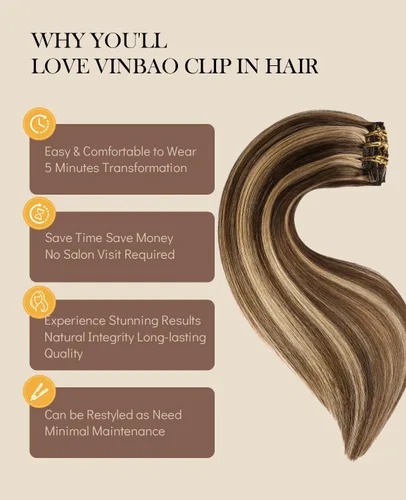Vista 68 de VINBAO Extensiones de cabello humano con clip, balayage, color marrón ceniza a rubio caramelo, 14 pulgadas, 6 unidades, 3.53 onzas, 6
