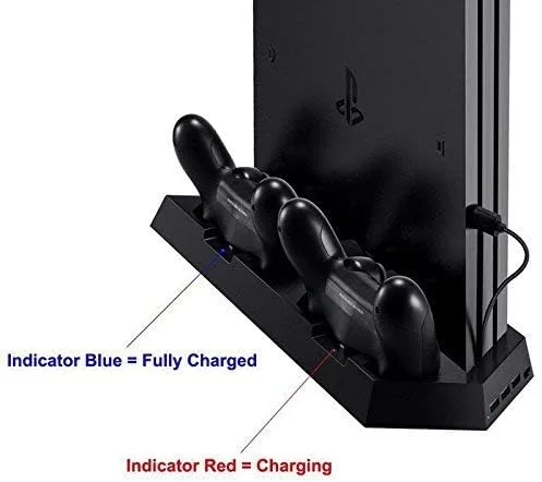 Vista 5 de OSTENT Cargador de doble controlador ventilador de refrigeración USB Hub Soporte vertical para consola Sony PS4SlimPro