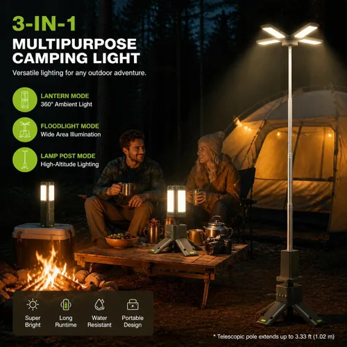 Vista 2 de IPARTS EXPERT Luces telescópicas para campamento recargables de 14000 mAh, luces magnéticas recargables para camping, linterna telescópica IPX5