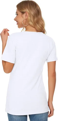 Vista 4 de WNEEDU Camisetas de manga corta para mujer, cuello redondo, holgadas, de verano, camisetas básicas