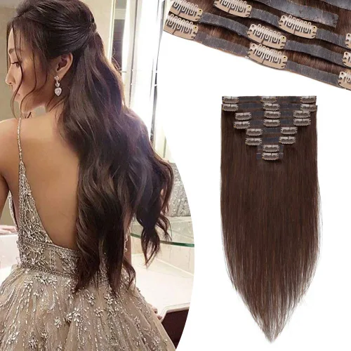 Vista 47 de Extensiones de cabello con clip, cabello humano Remy, extensiones de cabello largo lacio de una pieza con 5 clips, con gancho para colgar