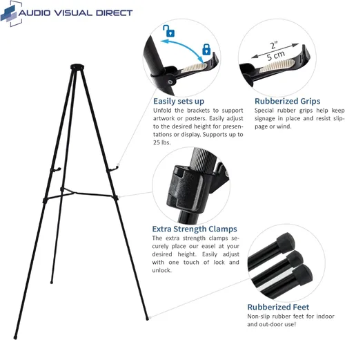 Vista 2 de Caballete de visualización telescópico de aluminio ligero, 70 pulgadas, negro