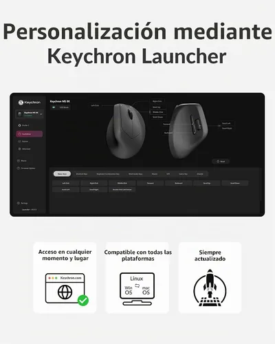 Vista 7 de Keychron M5 8K Ratón Ergonómico Vertical Inalámbrico, 2.4 GHz/Bluetooth 5.3/Ratones con Cable para Computadora Recargables, 5 Niveles Hasta 30K DPI