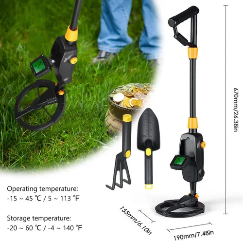 Vista 2 de Detector de metales, con pantalla LCD, detector de oro para niños, detector de alta precisión impermeable, volumen de sensibilidad ajustable, moneda