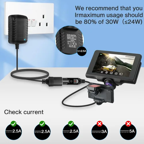 Vista 3 de Herfair Convertidor de CA a CC 2A 24W Adaptador de enchufe para encendedor de cigarrillos de automóvil, cable de alimentación 110-240V a 12V AC/DC