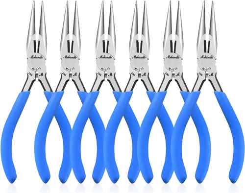 Vista 13 de Alicates de punta de aguja de mandíbula lisa, alicates de punta larga de acero de alto carbono sin dentar de 4.8 pulgadas para fabricación de joyas