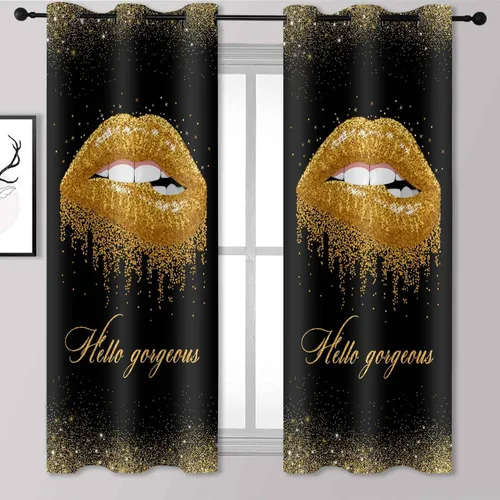 Vista 2 de CLZYSP554 - Cortinas de labios para dormitorio, cortinas opacas con aislamiento térmico para oscurecer la habitación, cortinas opacas para Dorado