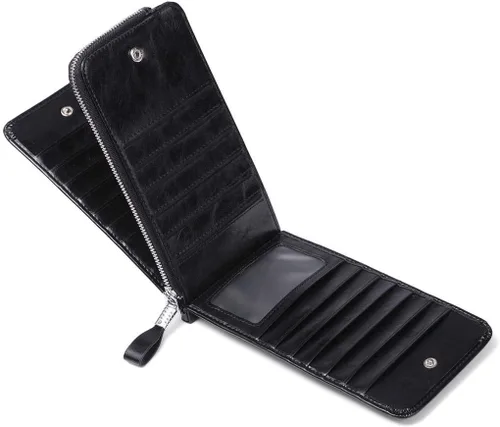 Vista 4 de Huztencor cartera de cuero con bolsillo para tarjeta de crédito bloqueo RFID, billetera, funda para tarjetas para mujer