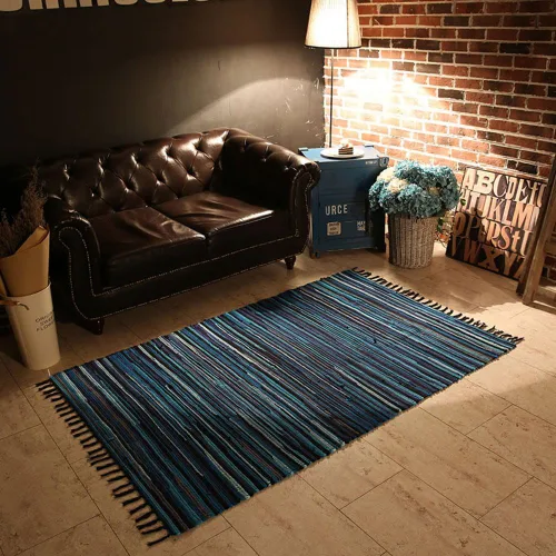 Vista 6 de Chindi - Alfombra de trapo, lavable a máquina, reversible, de algodón, tejida a mano, multicolor, a rayas, para dormitorio, sala de estar, cocina