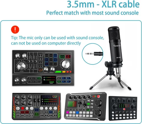 Vista 5 de Paquete de equipo de podcast de micrófono de condensador de micrófono de estudio con cable XLR de audio de 0.138 in