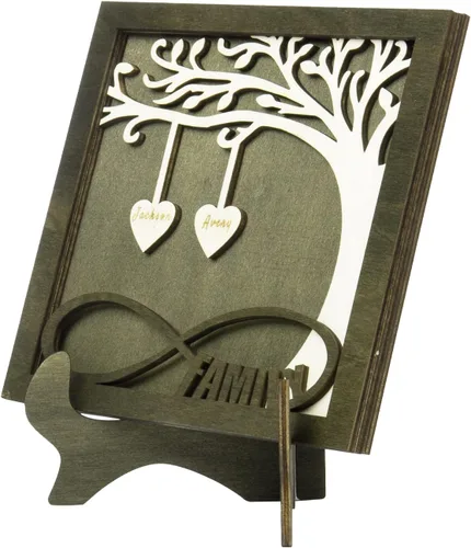 Vista 3 de Árbol genealógico con etiqueta de corazón, placas de madera grabadas personalizadas, regalos personalizados para madres, padres, escritorio, nombres