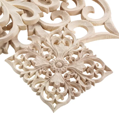 Vista 4 de 1 pieza de apliques tallados en madera para muebles de tallado de madera Onlays Square Decals Calcomanías clásicas para tallado en madera