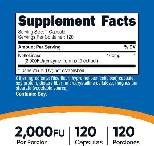 Vista 2 de Nutricost Nattokinase 2,000FU, 120 cápsulas - Sin gluten, sin OGM, apto para vegetarianos