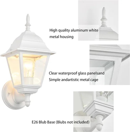 Vista 3 de Faroles de pared para exteriores, paquete de 2 luces blancas impermeables para porche, con vidrio transparente, aplique de aluminio resistente a