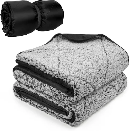 Vista 12 de Tirrinia Manta impermeable para exteriores con forro sherpa, resistente al viento, triple capa, cálida y cómoda, plegable para camping, estadio