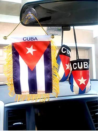Vista 2 de Combo de guantes de bandera y boxeo para espejo retrovisor de coche, decoración de oficina (Cuba)