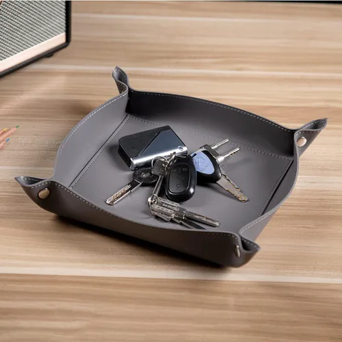 Vista 7 de SANQIANWAN Bandeja de cuero para joyas para mujeres y hombres, mesa de entrada, mesita de noche, portátil, grande, plato de viaje para llaves