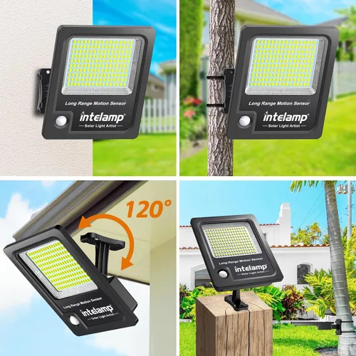 Vista 3 de intelamp Luces solares de inundación al aire libre impermeables, reflector de sensor de movimiento de 12000mAh 3000LM enlazable con control remoto