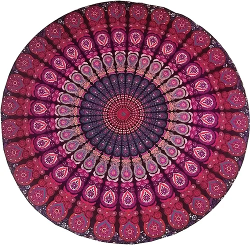 Vista 21 de raajsee Tapiz de Playa Redondo Turquesa Hippie/Boho Manta de Playa Mandala/Manta de Algodón Indio - Mantel Redondo/Decoración del Hogar/Alfombra