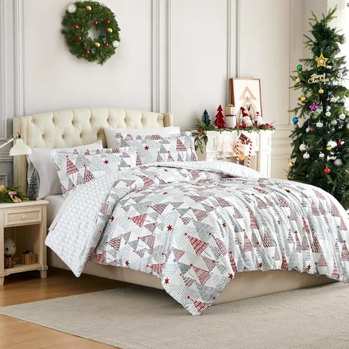 Vista 19 de Southshore Fine Living, Inc. Juego de edredón de Navidad de tamaño individual con funda de almohada, juego de ropa de cama reversible de Navidad a