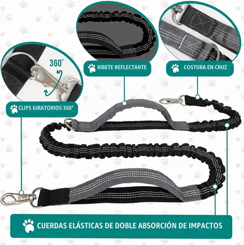 Vista 4 de Correa para perro PetAmi manos libres, correa para correr con bolsa para la cintura, para caminar, trotar, doble bolsillo con cremallera
