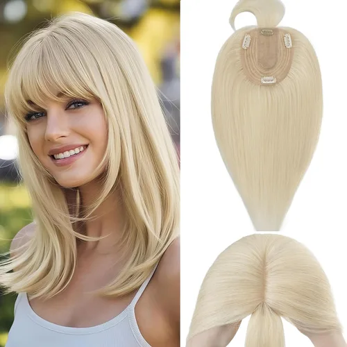 Vista 90 de Rich Choices Pelucas con topper de cabello para mujeres, cabello humano real 100% Remy, sin flequillo, para mujeres con adelgazamiento en la parte
