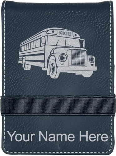 Vista 7 de LaserGram Mini padfolio con bloc de notas y bolígrafo, autobús escolar, grabado personalizado incluido (negro con dorado)