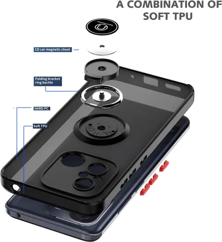 Vista 2 de QUIETIP Funda compatible con Xiaomi Redmi 12C / Redmi 11A con protector de pantalla, TPU + policarbonato duro a prueba de golpes, anillo magnético