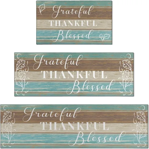 Vista 11 de Grateful Thankful Blessed - Juego de 2 alfombras de cocina antideslizantes beige y alfombrillas acolchadas cómodas para cocina, suelo de cocina
